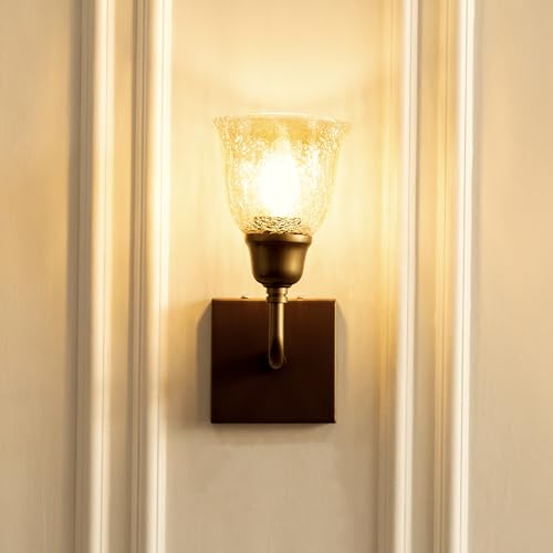 Image of Divine Trends Antique Brass Finish Elbow Wall Light with Cup Crackled Glass Golden Luster for Living Room, Bedroom, Home Decoration, Hotel Wall Lamp Pack of 1