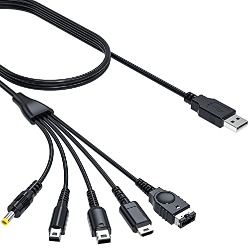5 in 1 USB Charger Cable, 4ft Multi Function Interface Game Fast Charging Cord UIInosoo Compatible with Nintendo NDS Lite/Wii U/GBA SP(Gameboy Advance sp), New 3DS(XL/LL), NDS/PSP 1000 2000 3000