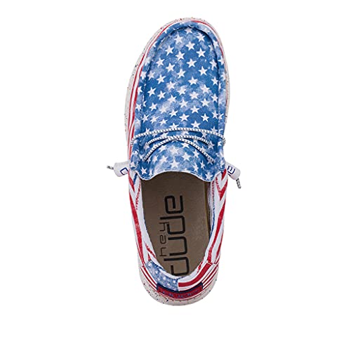 Image of HEYDUDE Men's Wally Patriotic Slip On Shoe | Lightweight Canvas Loafers with No Tie Laces