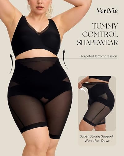 Image of Vertvie Shapewear for Women Tummy Control High Waisted Shapewear Shorts Targeted Compression Body Shaper Bathroom Friendly