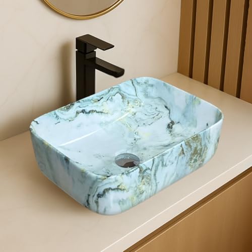Image of Artiva Ceramic Wash Basin /Tabletop Washbasin For Bathroom,12 inchx16 inch /Small Countetop Bathroom Basin /Table Top Basin For Home,Office,Hotel /Rectangle Glossy Sink (Osian Green,12x16 Inch)