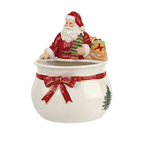Spode Christmas Tree Candy Bowl - 7.5-Inch Earthenware Bowl for Candy, Nuts, Potpourri, Holiday Décor - Food-Safe Decorative Design with Santa & Tree Motif - Christmas Gift, Festive Tabletop Accent