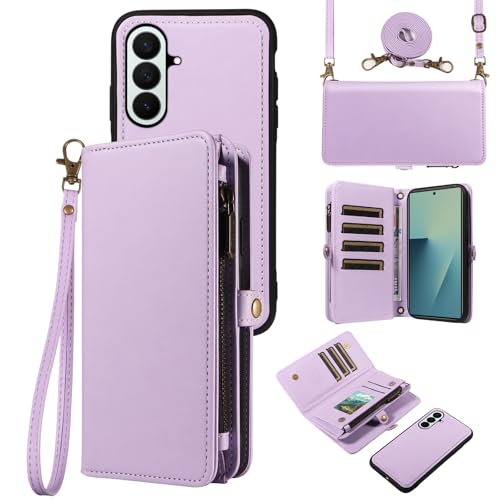 Asuwish Crossbody Wallet Case for Samsung Galaxy Z Fold 7 5G 2025 Magnetic Detachable PU Leather Phone Case Card Holder Flip Zipper Lanyard Strap Purse ZFold7 Z7 G Fold7 ZFold 7Z Women Purple by Asuwish - Used condition - CA$9.35