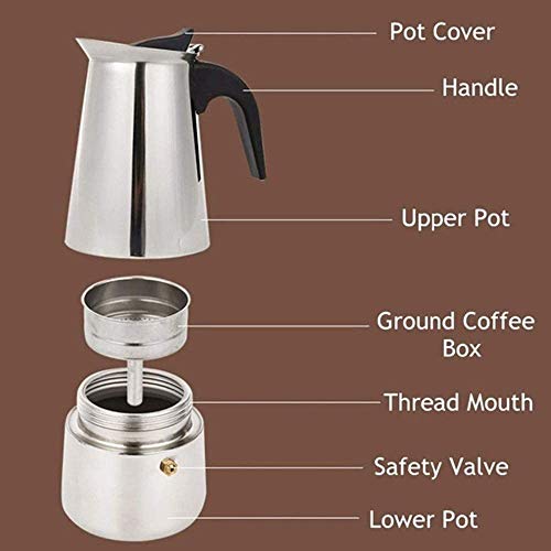 Kkhouse Stainless Steel Coffee Pot Mocha Espresso Latte Percolator Stove Coffee Maker Pot Percolator Drink Tool Cafetiere Latte Stovetop (100Ml) #TOP6