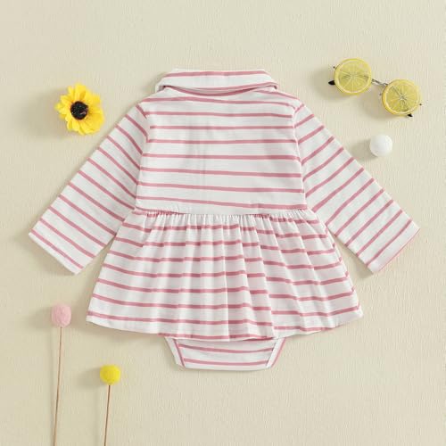 Newborn Baby Girl Golf Outfit Golf Onesie Romper Polo Dress Long Seeve Striped Bodysuit Infant Fall Clothes4