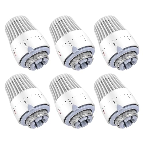 Valvula Termostatica Radiador Termostato Radiador: 6 Piezas Cabezal Termostático Radiador M30 X 1,5, Válvula Termostática Radiador con Protección Contra Heladas, 0-5 Funciones de Ajuste, Blanco