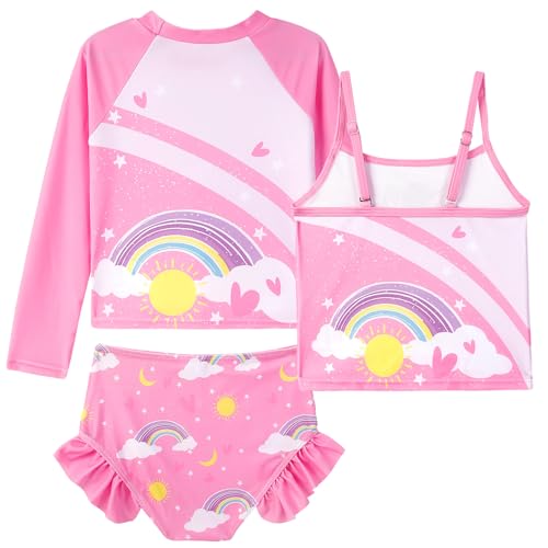 TUPOMAS Traje de banho para meninas de 3 a 10 anos, tanquíni de manga comprida Rash Guard, Unicórnio