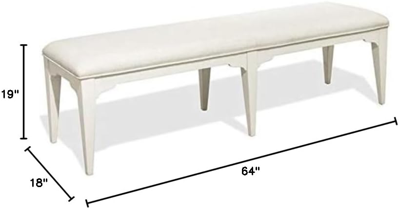 BOWERY HILL Contemporary Upholstered Dining Bench, 64" Wide, Hardwood Solid, Paperwhite Finish, 100% Polyester, Cottage Style Kitchen Seating, Indoor Use