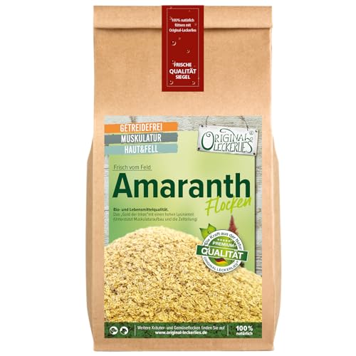 ORIGINAL LECKERLIES® Amaranthflocken, 1kg getreidefreie und glutenfreie Flocken, Hundeflocken, Hundefutter, natürliche Unterstützung für Haut und Fell, Naturprodukt für Hunde, barfen