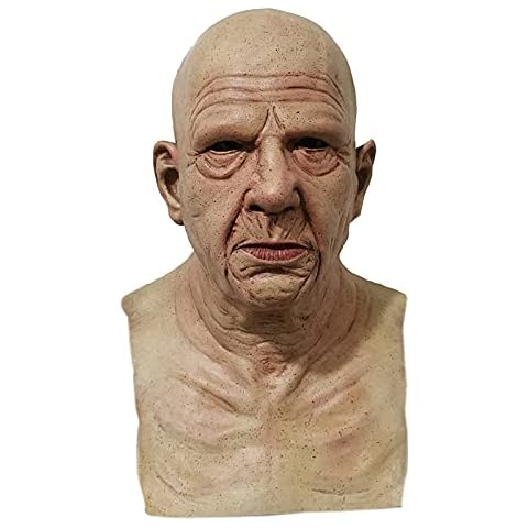 Junerain Halloween Latex Mask, Realistic Old Grandpa Mask Old Man Grandma Headgear for Halloween Party, Halloween Headgear Latex Human Head Mask Masquerade Party, Costumes Props Cover