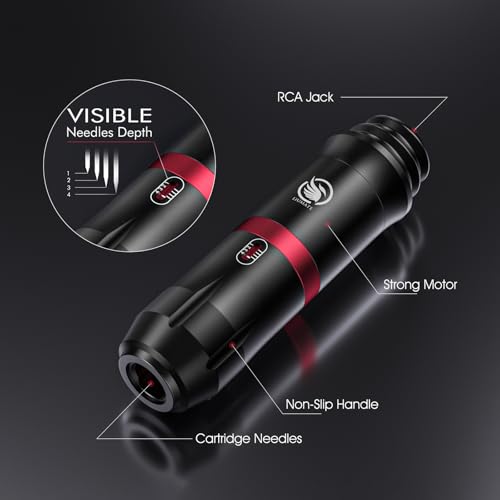 LIUMATE Maschine Set mit Drahtlose Batterie 1900mAh Drahtlos Stift 20 Patronen Nadel 10 Tinten Transferpapier Komplettes Zubehör