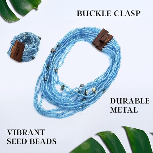Shop LC Handmade Seed Bead Necklace & Bracelet Set Boho Jewelry for Women - Layered Multi Strand Beaded Necklaces & Bracelets w/Wooden Clasp Length 18" Strechable Bracelet Birthday Gifts for Womens3