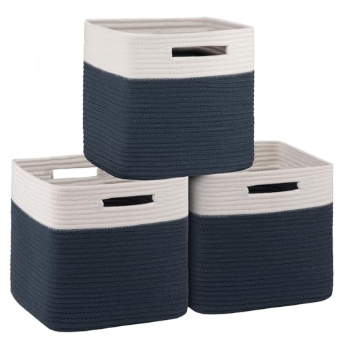 OIAHOMY Storage Cubes 11 Inch Storage Bins 3-Pack Square Baskets Blue