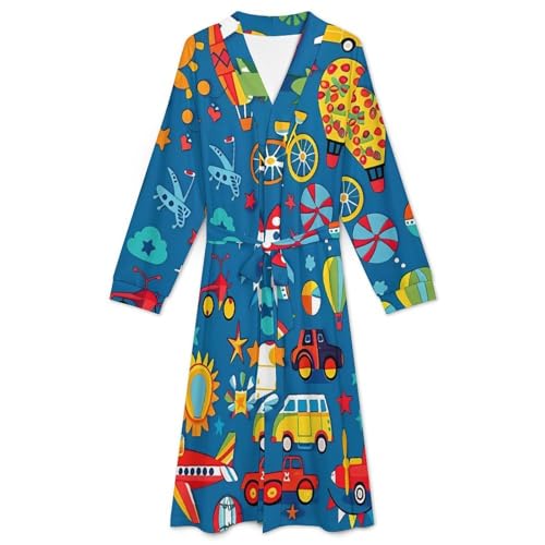 Car Airplane Hot Air Balloon Soft Robe Long Sleeve Bathrobes V Neck Sleepwear Spa Robes with Belt Men Woman3
