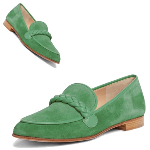 Image of MOOMMO Women Comfortable Suede Loafer Flats Round Closed Toe Slip On Penny Loafers Knitted Strap Oxford Loafer Shoes for Office Ladies Work Daily Casual Club Driver Flats Spring Elegant 4-11 M US