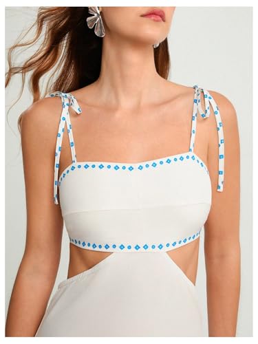 Image of SOLY HUX Women's Summer Maxi Dress Boho Print Tie Shoulder Spaghetti Strap Cut Out Tie Back Cami Dresses Sundress