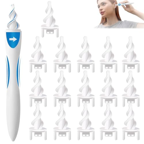 Pulitore Orecchie Cerume, Pulisci Orecchie,Pulisci Orecchie Spirale,Pulizia Orecchie Adulti,Kit Pulizia Orecchie 360 Gradi Spirale in Silicone, con 16 Testine Lavabili