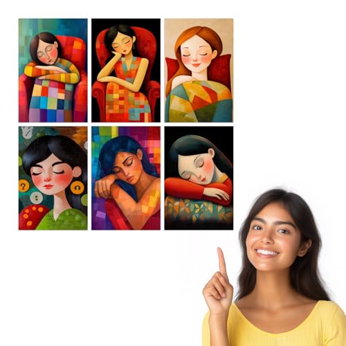 Image of SiddArtify Modern Portrait Wall Art Poster Print Set - Colorful Woman Sleeping Prints for Living Room Bedroom Decor - 12x18 inch Sticker Pack of 6