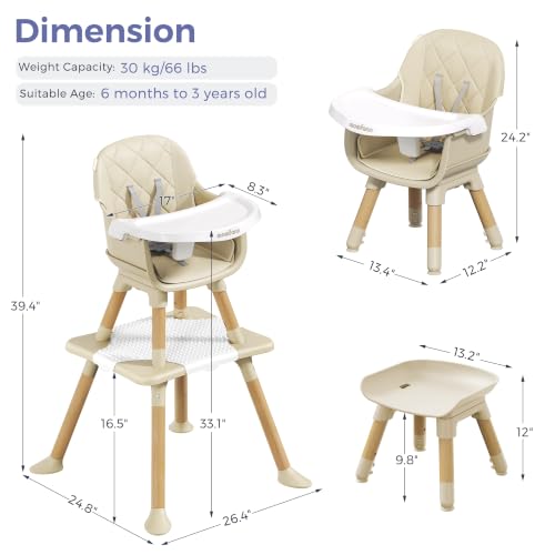 Image of 6 in 1 Convertible High Chair for Baby and Toddler,Toddler High Chair with Adjustable Tray & 5-Point Safety Harness, Dish-Washer Safe