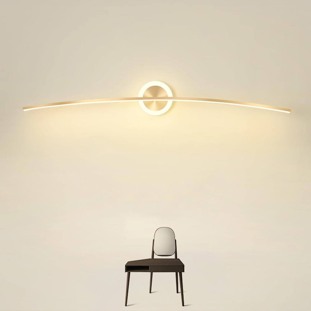 Mengjay Aplique Pared Interior LED Moderna,Lampara Pared - Aplique Espejo Baño, 3000K/4000K/6000K Luz LED Interior Apliques para Dormitorio Salón Pasillo Oficina Comedor (Oro, 80cm)