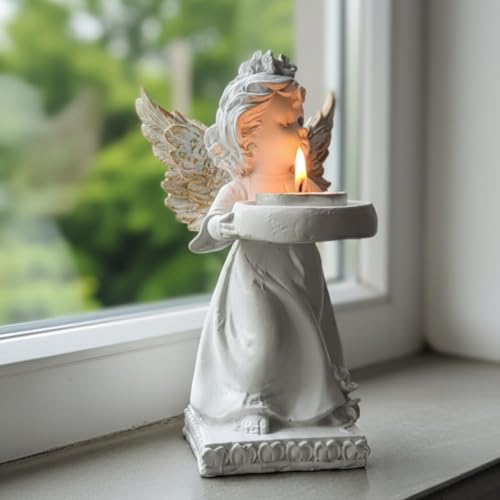 Image of Decorative Angel Figurine with Candle Holder | Elegant Tealight Candle for Home Decor, Living Room & Bedroom | Spiritual Showpiece for Gifting (Golden Wings)