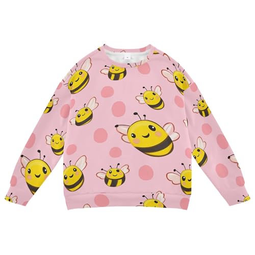 JUNZAN Cartoon Cute Bees Pink Big Girls Sweatshirt Hoodie Long Sleeve Tops Clothing Shirts Athletic 4T