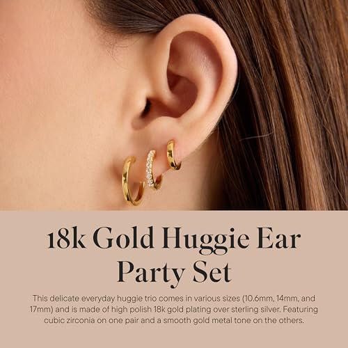 Rocksbox Demifine Huggie Ear Party Set - Mix & Match Earrings - High Polish Plating with Sterling Silver and CZ - Premium Quality Jewelry - 10mm, 14mm, and 23mm2
