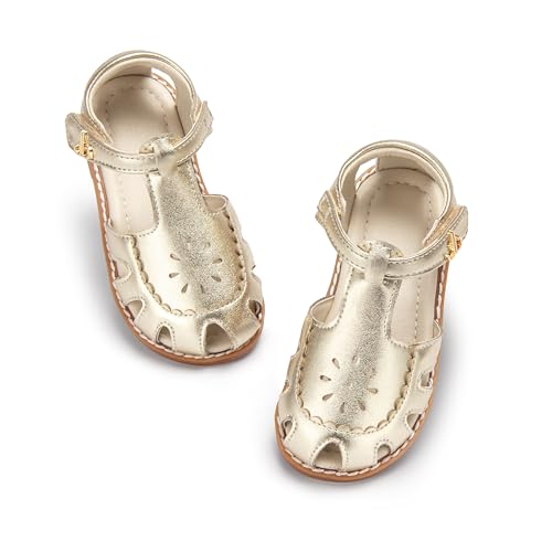 Image of THEE BRON Toddler Girls Closed-Toe Sandals Sweet Retro Cutout Summer Dress Shoes