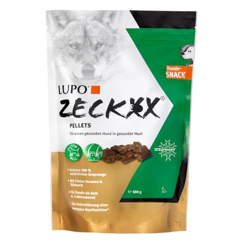 Lupo ZECKXX Hunde-Snack, Ergänzungsfuttermittel mit Cistus Incanus & Bärlauch für gesunde Haut, Pellets für Hunde ab 6 Monate (650g)