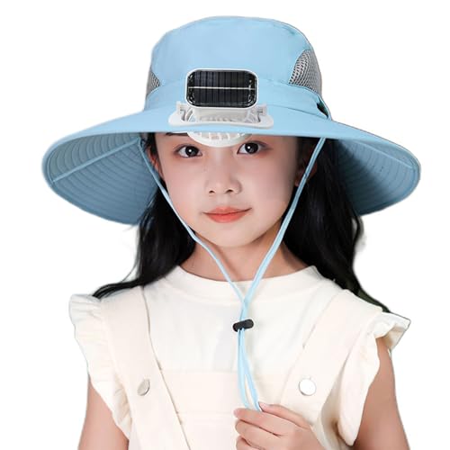Wide Brim Solar Fan Hat for Kids, Sun Hat with Solar Fan for Children Outdoor,UPF 50+ Sun Protection Outdoor Cool Bucket Hats