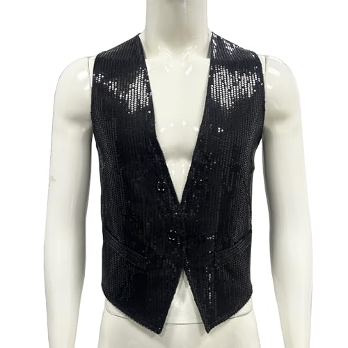 DRHOM Men's Sequins Vest Slim Fit Christmas Party Vest Hip Hop Disco Dance Waistcoat Performance Show Jacket3