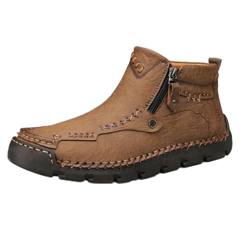 Stepthetop Motorcycle Boots Men, Men's Hand Stitched Motorcycle Boots, Wide Toe, Waterproof, For Work, Driving, Hiking