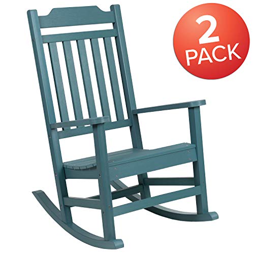 Image of Flash Furniture Set of 2 Winston All-Weather Rocking Chair in Teal Faux Wood