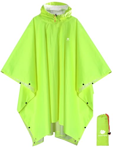 Image of ANYOO Hooded Rain Poncho for Adults Waterproof Lightweight Rain Coat for Men Women Reusable Rain Jacket for Emergency Outdoor