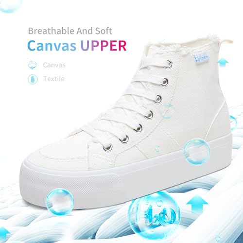 Obtaom High Top Platform Sneakers Women Mid Calf Play Canvas Shoes Washed Platform Skate Skateboard Shoe Casual Canvas Fashion Sneakers3