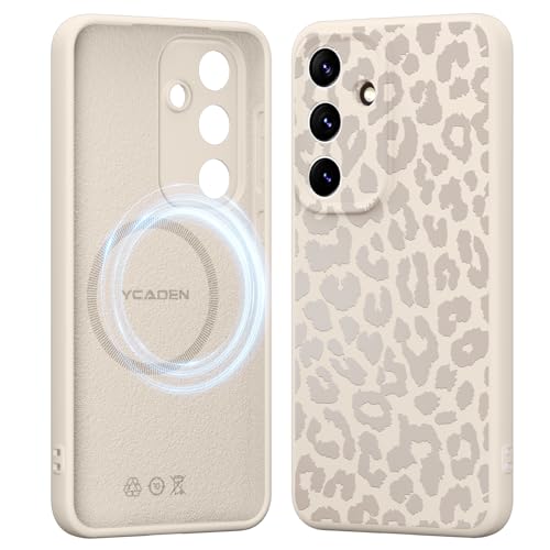 Saqmkil Handyhülle Magnetische für Samsung Galaxy S24 Plus/S24+ 5G 6 7 Hülle Aesthetic Muster Leopard Mädchen Case Kompatibel mit MagSafe Weich Flüssigem Silikon TPU Cover für Samsung S24+ Beige