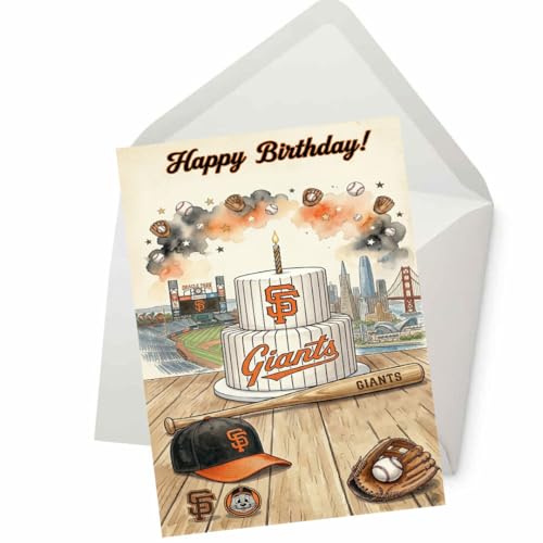 PICTURE THIS PRINTS San Francisco Giants Birthday Greeting Card, Baseball Fan Birthday Card, Oracle Park Stadium Greeting, Bay Area Skyline, California Sports Celebration, Comes with Envelope (5x7”)
