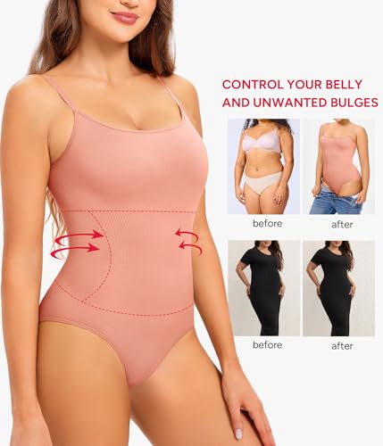 Image of Nebility Shapewear Bodysuits for Women - Tummy Control Square Neck Bodysuit Seamless Full Body Shaper Going Out Top