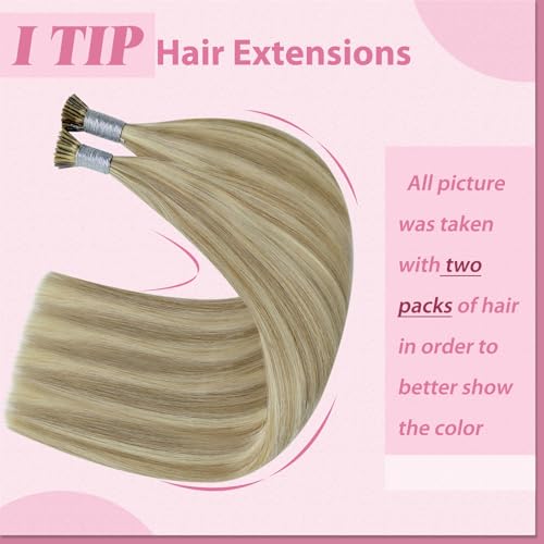 Image of YoungSee I Tip Hair Extensions Brown, I Tip Extensions, Light Brown Highlights Blonde, Itip Human Hair Extension, 50g 65 Strands 16 Inch, Invisible Itip Hair Extension, Straight Hair, for Women