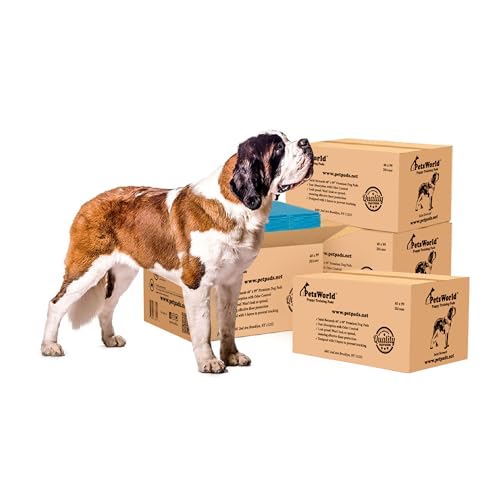 PETSWORLD Mega Sized Dog Pee Pads 40 x 99–4XL Gigantic Pet Piddle Pads for Puppy Training Incontinence–with Adhesive Sticky Tape–Leak Proof 5 Layer Protection 80 Count