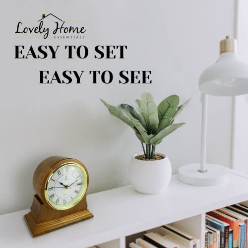 Mantel Clock, Silent Decorative Wood Mantle Clock Battery Operated, Wooden Design For Living Room, Fireplace, Office, Kitchen, Desk, Shelf & Home Décor Gift - 9 X 8.5 Inch #TOP6