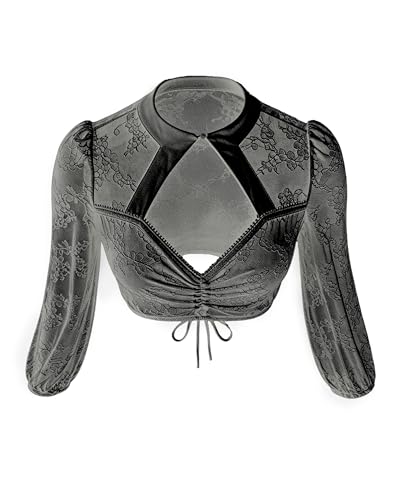Blouse dirndl manche longue noire en dentelle à boutons pour Oktoberfest taille 34 à 44