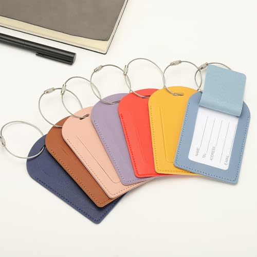 PATIKIL 6 Pcs Suitcase Tags, Red Leather Luggage Name Tags Travel Accessories Airplane Travel Essentials for Flying Hotel Check in Luggage Bags Men Women, Sideways Flip4