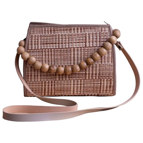 Bolsa de Mão e Ombro Transversal com Alças Removíveis RIXA Square Palha de Buriti Compartimento com Zíper Feminina (Rajada, 2 alças)