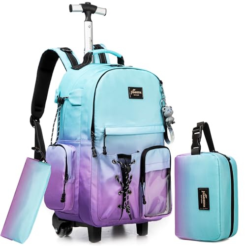 Rolling Backpack for Girls Backpack with Wheels for Teens Boys Kids Rolling Backpacks for Travel School Backpacks with Wheels for Teens with Lunch Box