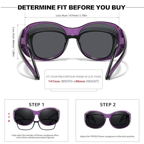 Trysee Women's Polarized Fit Over Sunglasses with Rhinestone, Wrap Around Sun Glasses UV400 Protection TS42133