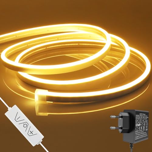 Liyade Striscia LED 2 m, 24 V, dimmerabile, 3000 K, luce bianca calda, IP65, impermeabile, in silicone, flessibile, con alimentatore di rete e controller, per interni, esterni, casa, cucina