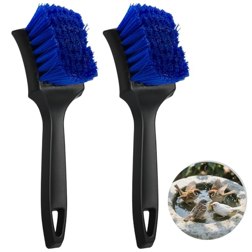 HFYZZ 2 Pcs Brush for Bird Baths Blue Hard Bristle Cleaning Brush with Ergonomic Handle Utility Bird Bath Cleaner for Bird Feeder Bath Accessories Fountain Outdoor Cleaning