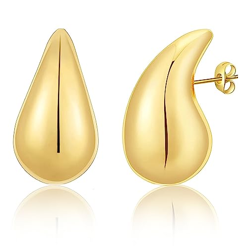 Chunky Gold Hoop Earrings Waterdrop Earrings For Women, Tear Drop Dangle Earrings, Hypoallergenic Gold Plated Open Thick Hoops Earrings, Fashion Jewelry For Women Girls Teen #TOP7