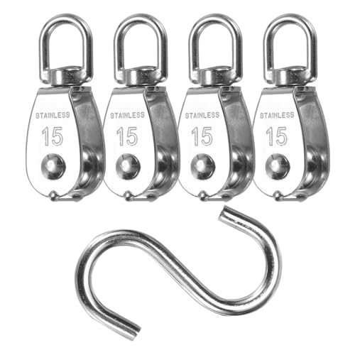 PATIKIL Bloco de polia única carga 35 kg M15 com gancho S, conjunto de 4 rolos de polia giratória de